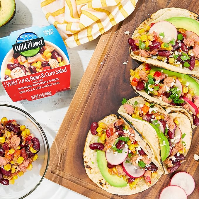 Wild Planet Ready-to-Eat Wild Tuna, Bean & Corn Salad with Organic Sweetcorn, Red Peppers and Carrots, 5.6oz (Pack of 12)
