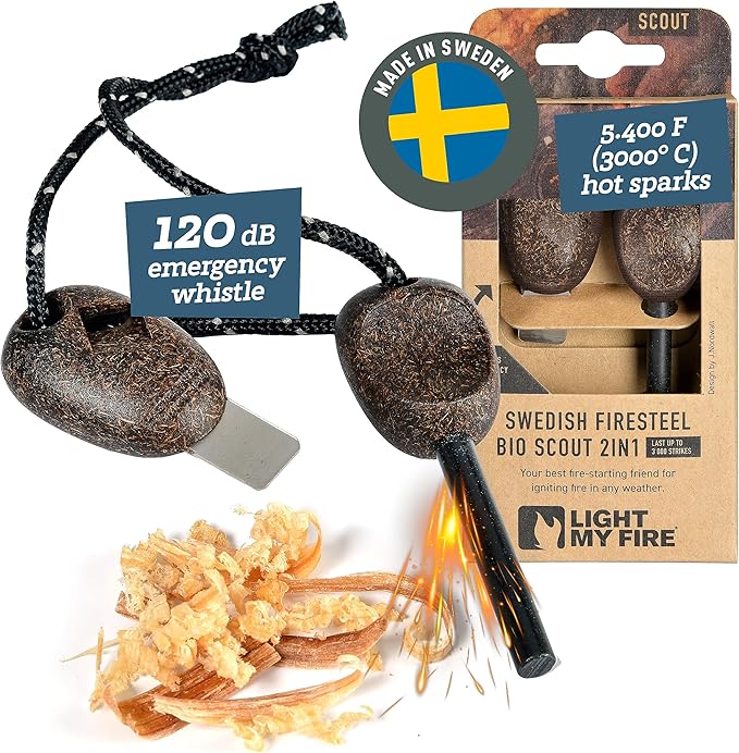 Light My Fire Flint Fire Starter Ferro Rod Survival Tool Scout — Fire Steel Bushcraft Gear — Flint and Steel Magnesium Fire Starter Kit — 2-in-1 Fire Starters for Campfires — 3,000 Strikes