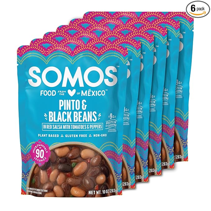 SOMOS Pinto & Black Beans - Gluten Free, Non-GMO, Vegan Ready-to-Eat Microwavable Meals - Delicious, Healthy & Plant Based Convenience - Perfect for Quick, Healthy Dining |10oz Pouch (Pack of 6)