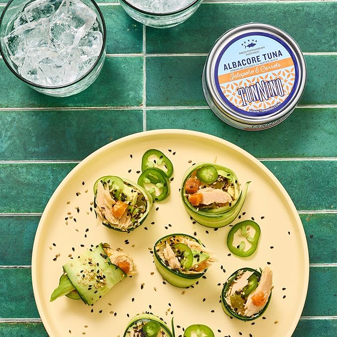 Tonnino Tuna Fish Albacore - Premium chunk in water with Jalapeño & Carrots ??Pack of 12 ??Alternative to Salmon ??Protein Snacks ??Ready to Eat Meals in can