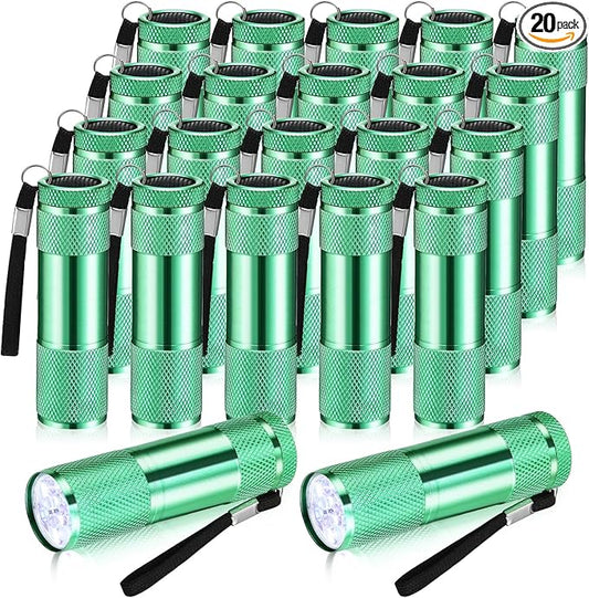 VIHOSE 20 Pcs Mini Flashlights Bulk, Bright Aluminum Handheld Flash Light with Lanyard Small LED Flashlights for Night Reading Emergency Hurricane Camping Hiking, Batteries Not Included(Green)
