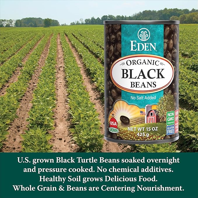 Eden Organic Black Beans, 15 oz Can (12-Pack Case), No Salt Added, Non-GMO, U.S Grown, Heat and Serve, Macrobiotic, Turtle Beans, Frijol Negro, Caviar Criollo