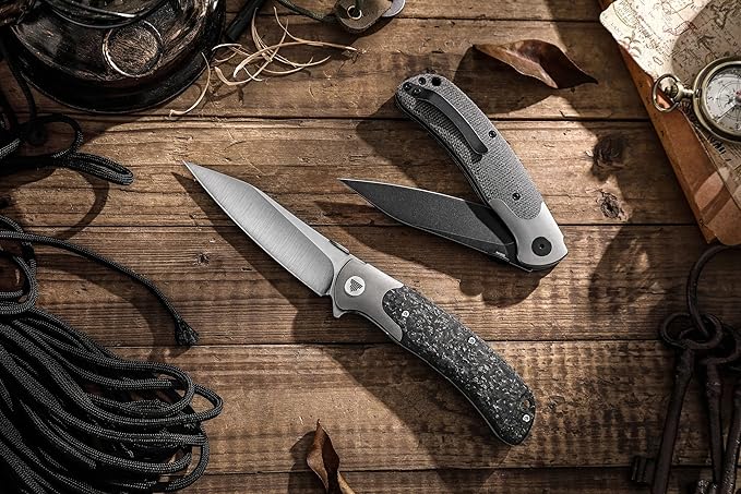 Flipper Folding Knife for Men, Pocket Knife with Clip, 3.66" CPM S35VN Steel Wharncliffe Blade, Ti Bolster and Thumb Disk,Carbon Fiber Scales for EDC Camping Outdoor,UMa-05