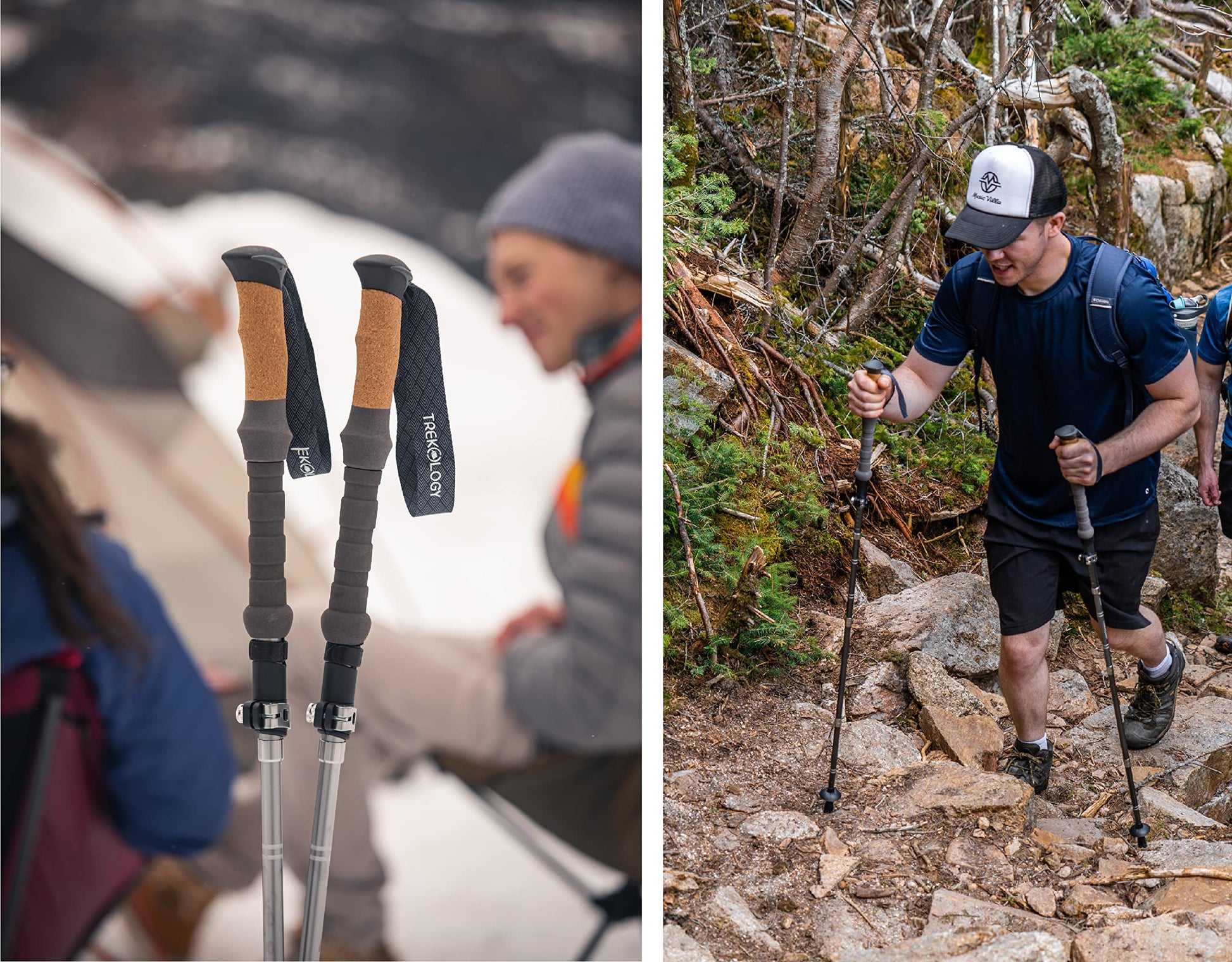 TREKOLOGY Trek-Z Cork Grip Trekking Poles – Lightweight Folding Hiking Poles, Adjustable Height