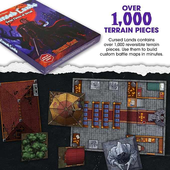 Dungeon Craft Cursed Lands Terrain Set for RPG & DND - 1000+ Double-Sided Dry/Wet Erase Tiles - Modular Battle Map Pieces for Tabletop Games & Dungeon Maps
