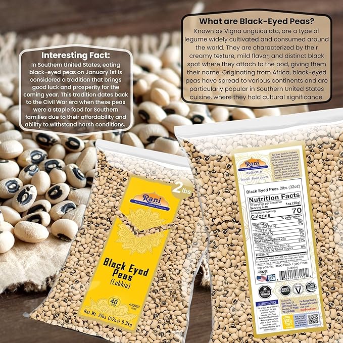 Rani Black Eyed Peas, Dried Cowpeas (Lobhia) 32oz (2lbs) 908g ~ All Natural | Vegan | Kosher | Gluten Friendly | Product of USA