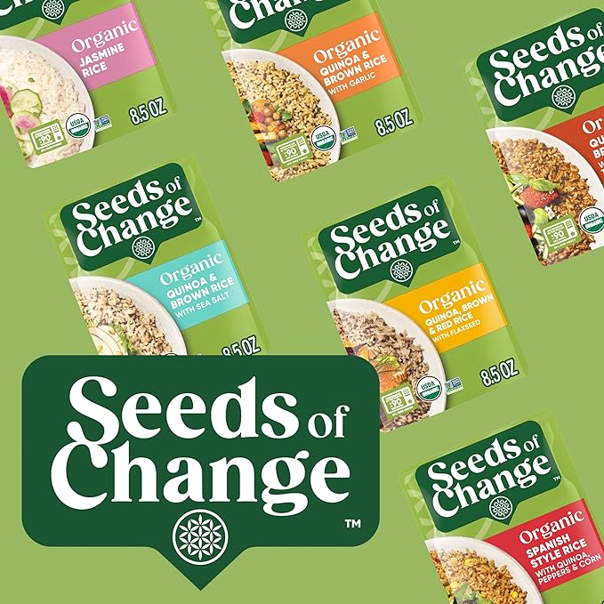 SEEDS OF CHANGE Organic Rice Variety Pack Quinoa and Brown Rice with Garlic & Quinoa Brown & Red Rice with Flaxseed, Microwaveable Ready to Heat, 8.5 Ounces (Pack of 6)