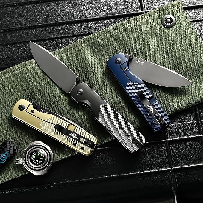 OKNIFE Duron Folding Pocket Knife, 3.5" PVD Coated Nitro-V Steel Blade, Frame Lock Lightweight O-Aluminum Ambidextrous Handle with Clip, Ideal EDC Tool for Outdoor, Camping & Survival (Stealth Grey)