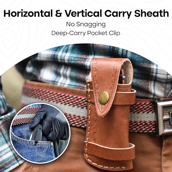 Damascus Pocket Knife with Clip, Damascus Steel Folding Knives for Men Women - EDC Knife with Sheath for Camping, Hiking