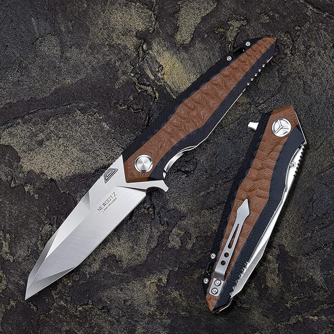 folding pocket knife for men4in d2 tool steel blade,liner lock layers g10 handle,outdoor survival edc tool camping hunting knives with clip (brown)