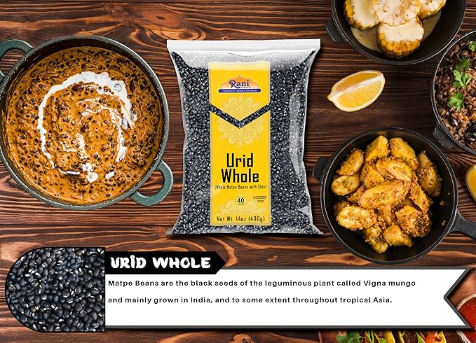 Rani Urid/Urad Whole Black (Matpe Beans with Skin) Indian Lentils 14oz (400g) ~ All Natural | Gluten Friendly | Non-GMO | Kosher | Vegan | Indian Origin