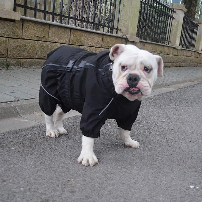 Dogs Waterproof Jacket, Lightweight Waterproof Jacket Reflective Safety Dog Raincoat Windproof Snow-Proof Dog Vest for Pugs English French Bulldog American Pit Bull Black B-M