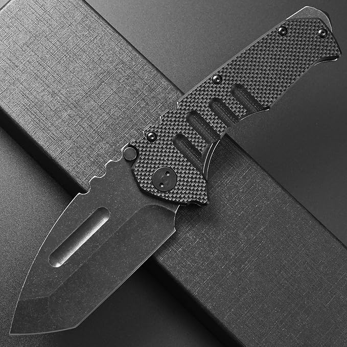 Ccanku C1137 Folding Knife, D2 Blade G10&Steel Handle EDC Tool Knife for Outdoor Camping Hiking Fishing(Black)