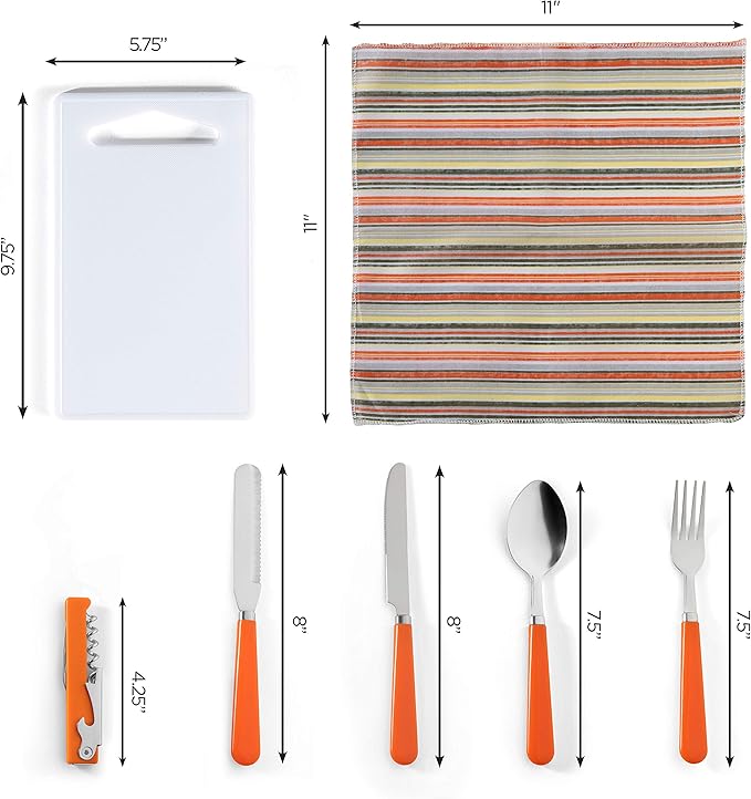 Camping Silverware Kit Cutlery Organizer Utensil Picnic Set 12 Piece Mess Kit - Stainless Steel Spoon Butter & Serrated Knife Wine Opener Fork Napkin Hiking Camp Kitchen BBQ?™s (4 Person 20 Piece Set)