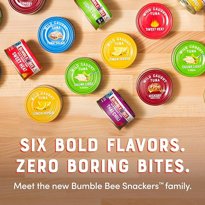Bumble Bee Snackers - Lemon Pepper Tuna, 3 oz Easy Open Can - 19g Protein per Serving - Wild Caught Skipjack Chunk Light Tuna Pack - No Draining, Ready to Eat
