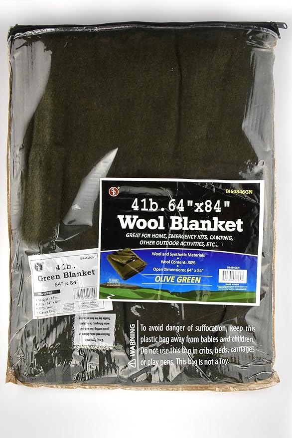 SE Green 64??x 84??4-lb. Warm Blanket with 80% Wool - BI64846GN