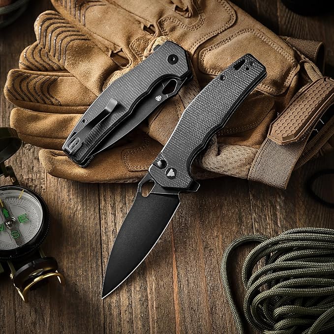Pocket EDC Knife for Men, Camping Folding Knife with Clipï¼?3.16" Sandvik14C28N Steel Blade，Micarta Handle，Corvus-04B