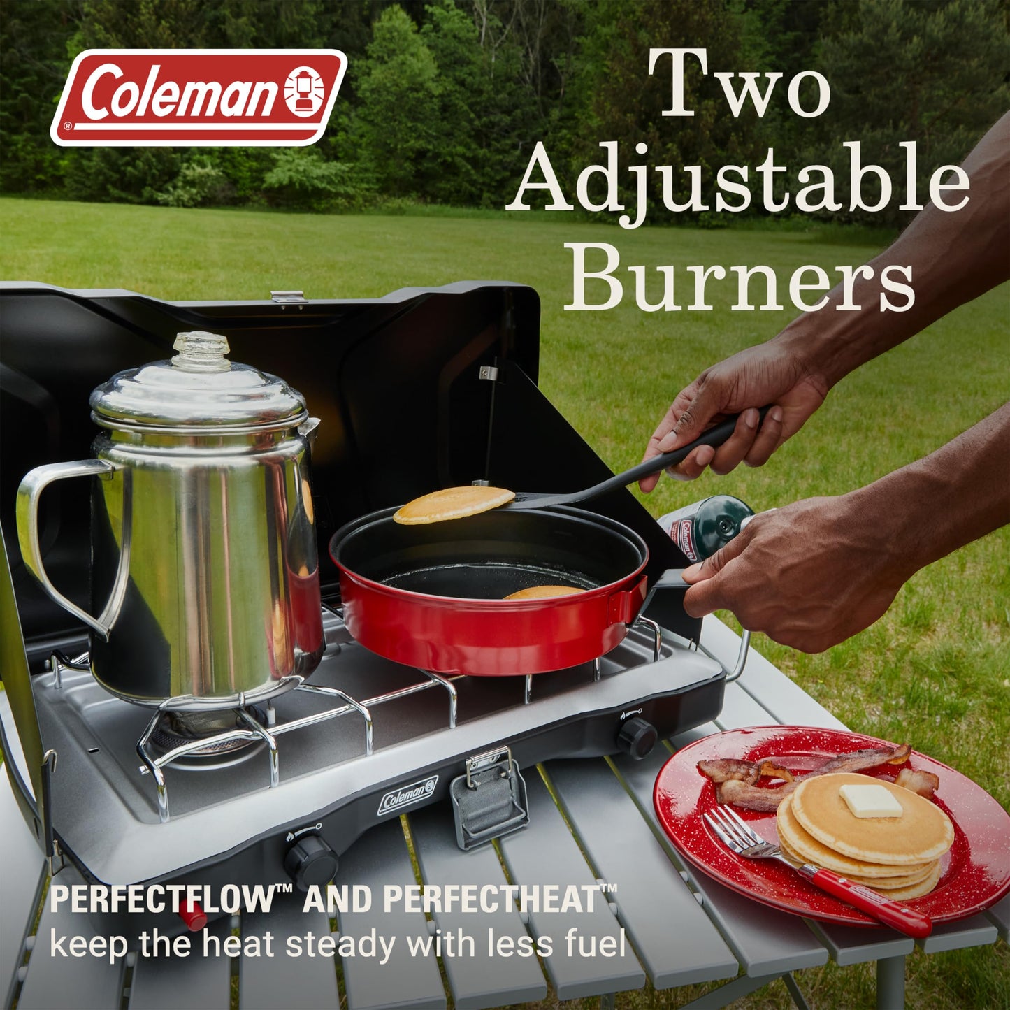 Coleman Triton+ 2-Burner Propane Camping Stove with InstaStart Ignition, Portable Camping Cooktop