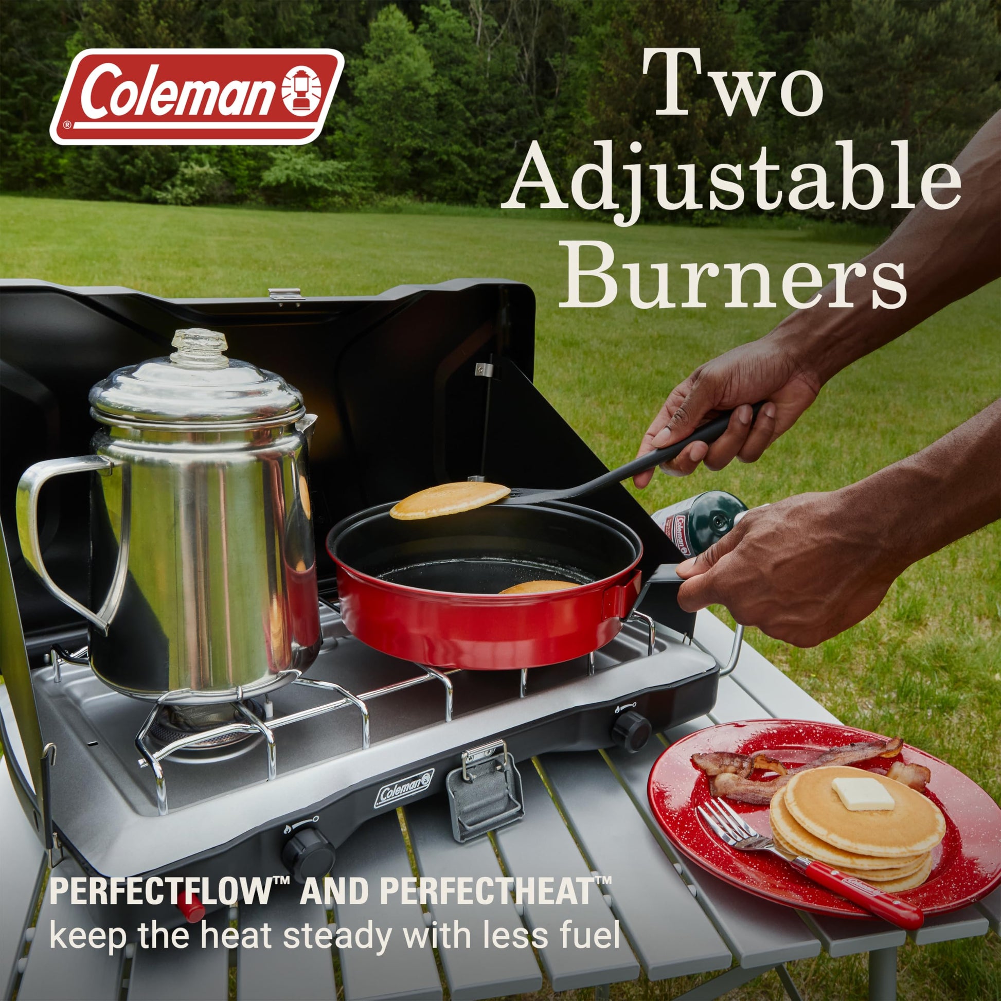Coleman Triton+ 2-Burner Propane Camping Stove with InstaStart Ignition, Portable Camping Cooktop