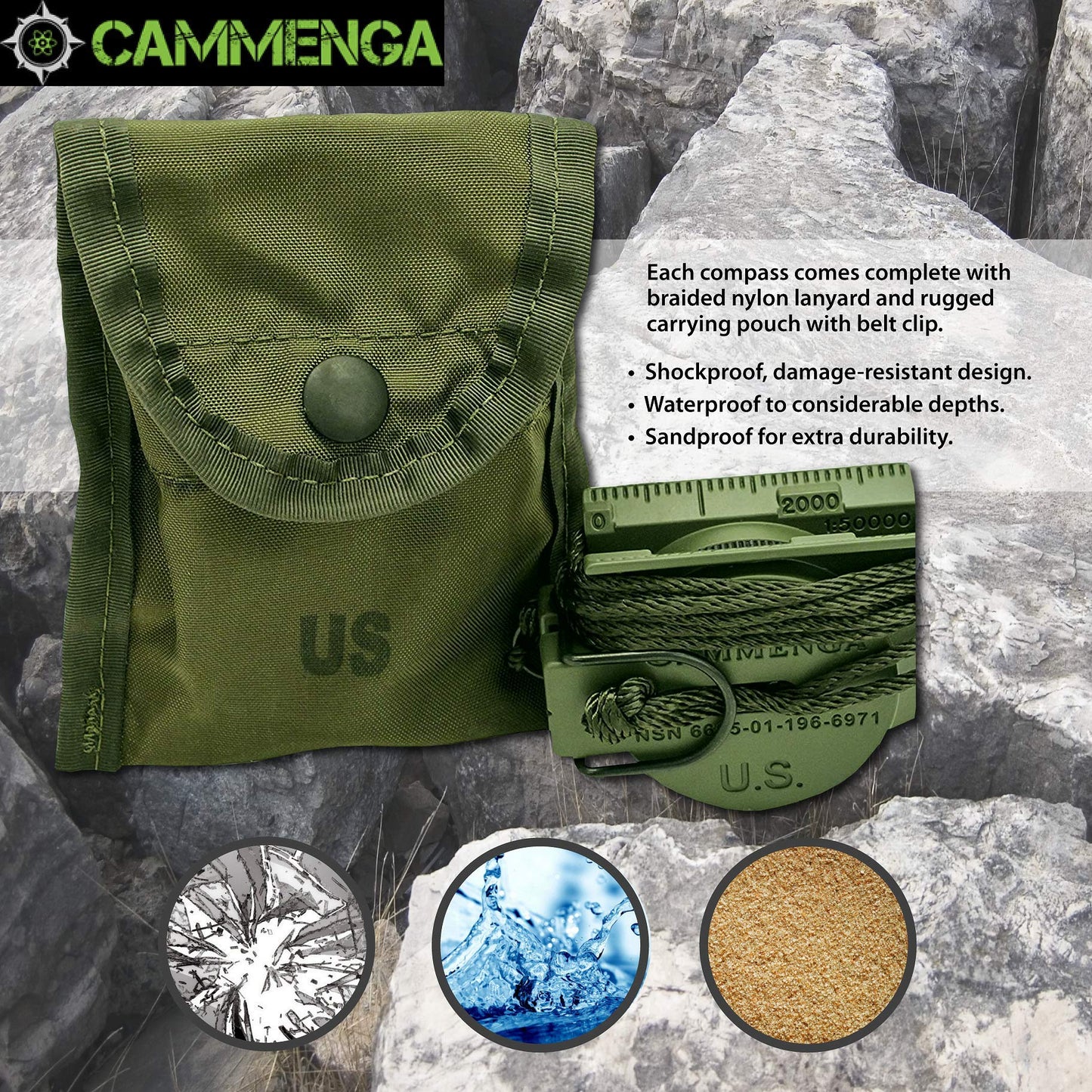 Cammenga Military Grade Phosphorescent Lensatic Compass, Made in USA