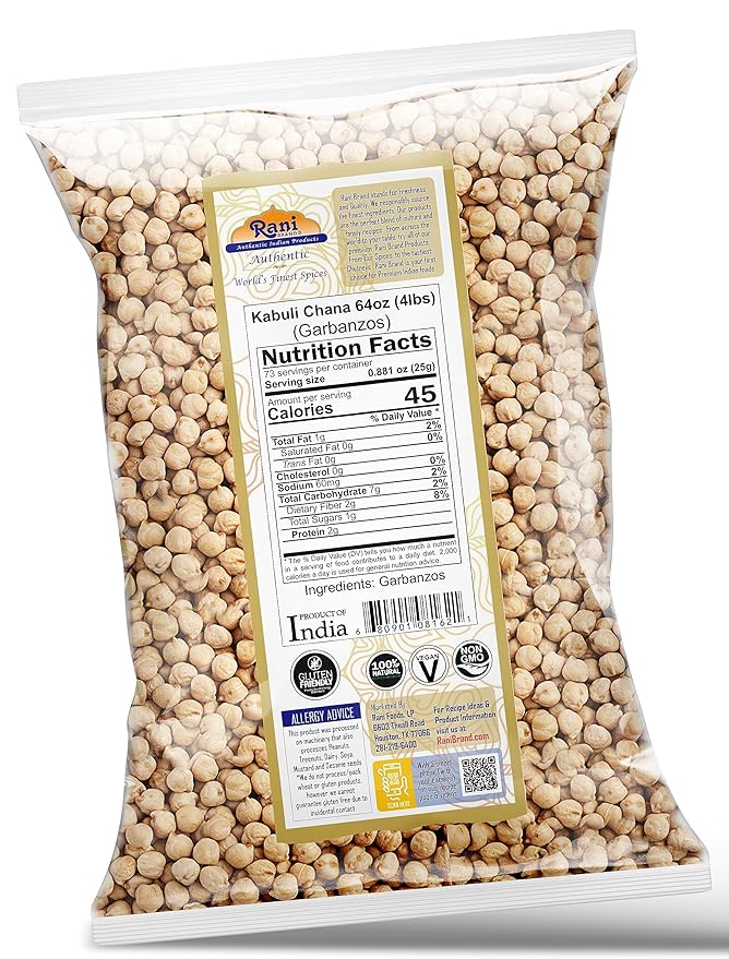 Rani Garbanzo Beans (Kabuli Chana) 64oz (4lbs) 1.81kg Bulk ~ All Natural | Vegan | Gluten Friendly | NON-GMO | Kosher | Indian Origin
