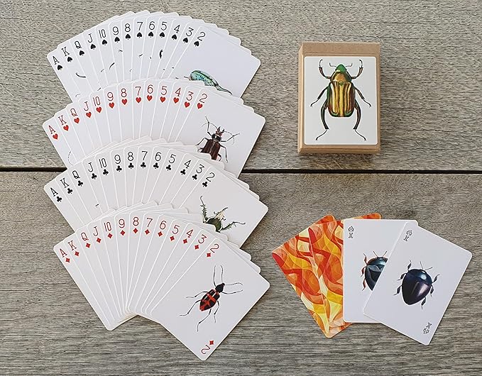 Bugs Kingdom Playing Cards (Poker Deck 54 Cards All Different) Beetles Bugs Entomology Art Creepy Crawlies and Quirky Insect Unique Vintage Illustration Designs