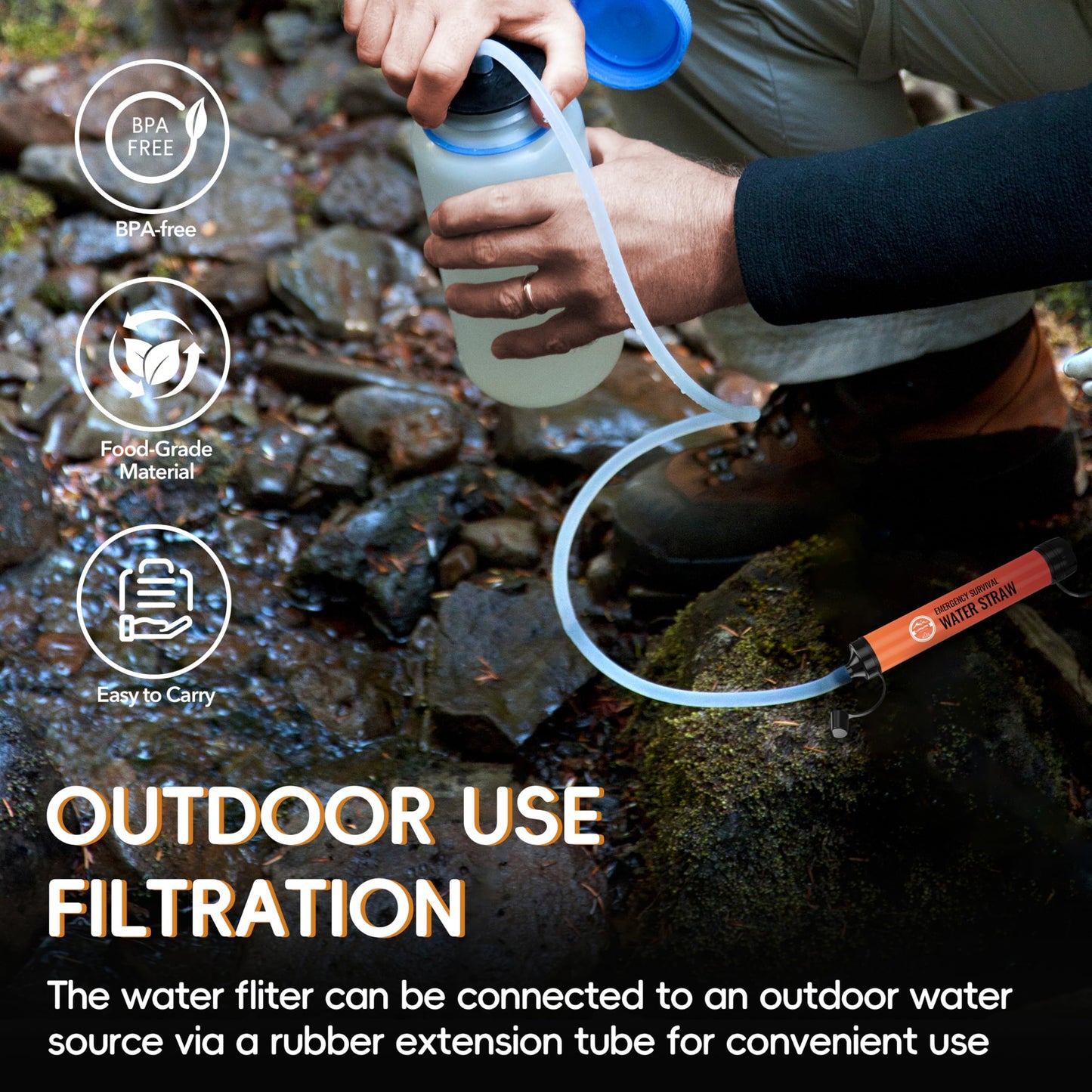Lormandy Water Filter Straw 3 Pack - Outdoor Camping & Hiking Survival Gear