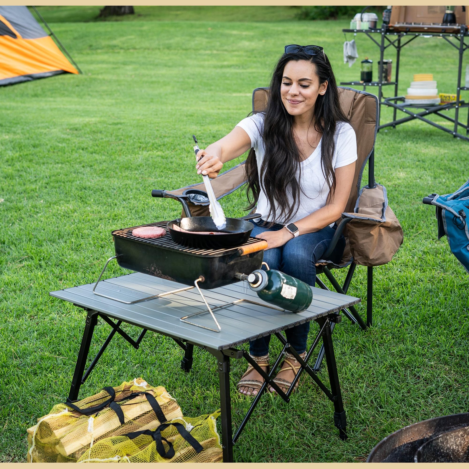 ARROWHEAD OUTDOOR 39 in Aluminum Folding Camp Roll Up Table, Camping
