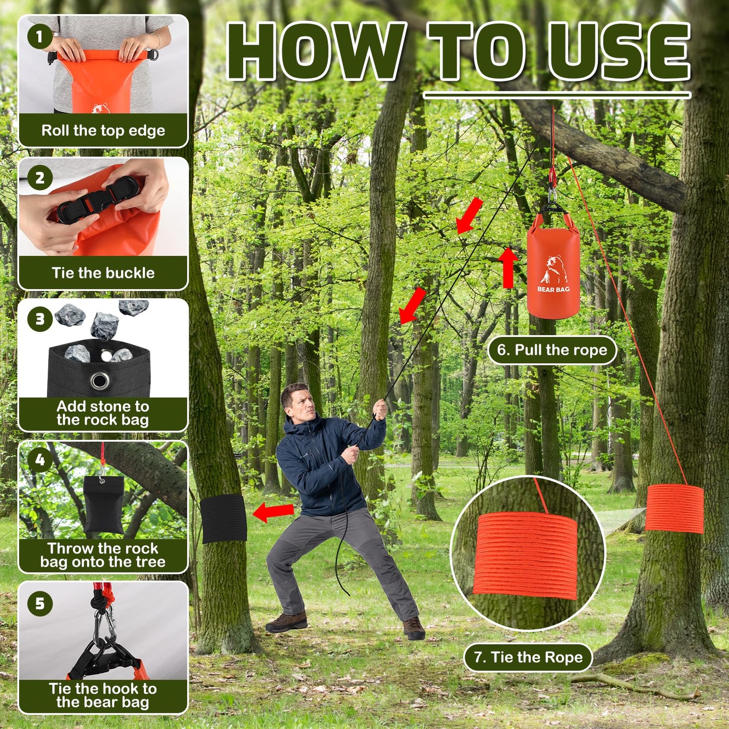 15L Bear Bags for Food Backpacking, Waterproof Bear Bag Hanging Kit, Orange