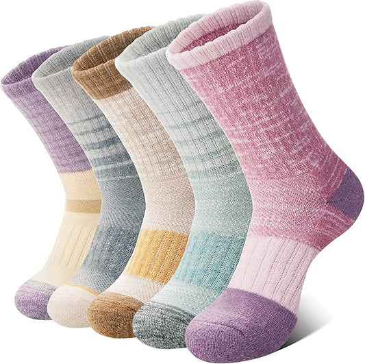 Anlisim Merino Wool Hiking Socks for Women Thermal Winter Warm Boot Work Cushion Socks 5 Pairs