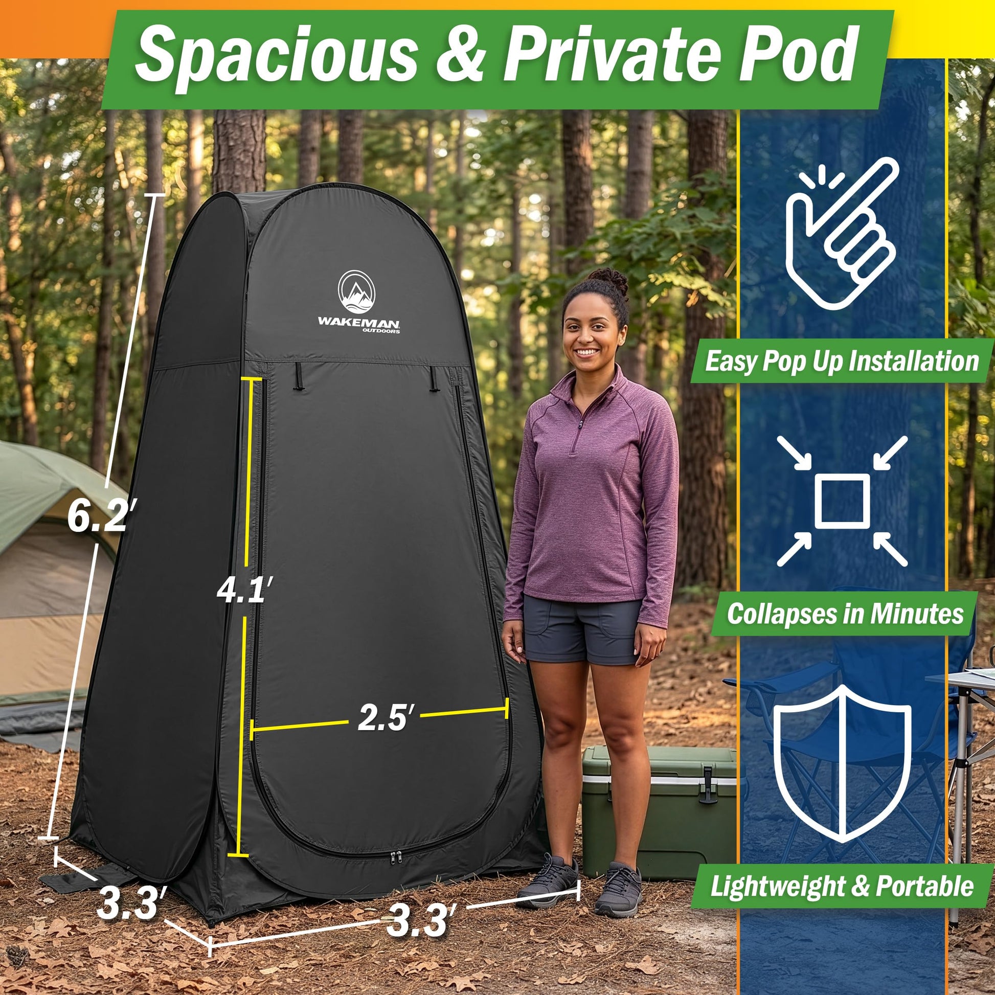 Pop Up Pod - Privacy Shower Tent, Dressing Room, or Portable Toilet Stall with Carry Bag for