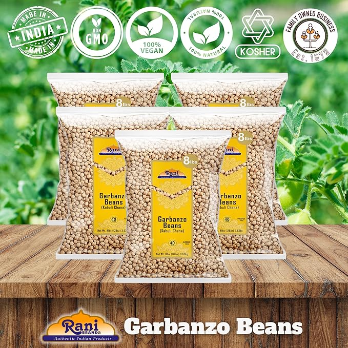 Rani Garbanzo Beans (Kabuli Chana) 128oz (8lbs) 3.63kg x Pack of 5 (Total of 40lbs) Bulk ~ All Natural | Vegan | Gluten Friendly | NON-GMO | Kosher | Indian Origin