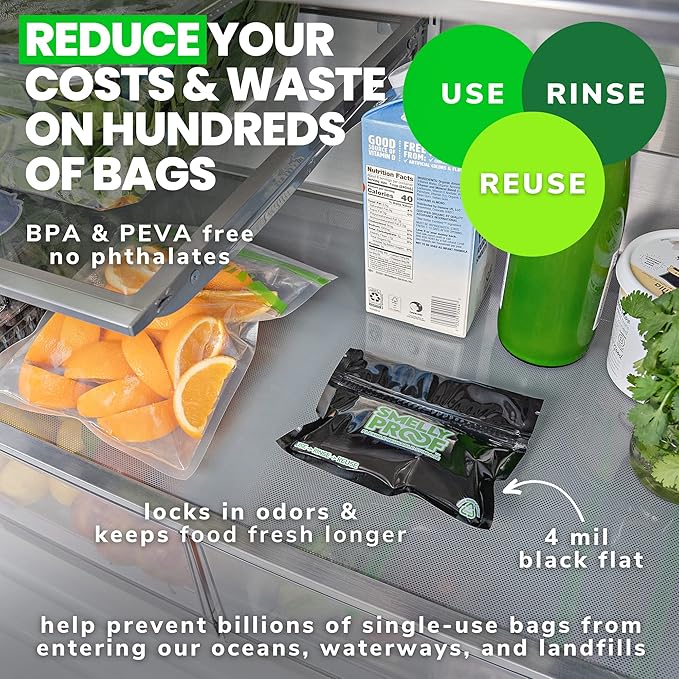 10pk 4-MIL Thick HEAVY DUTY Smelly Proof Reusable Bags Black, USA-Made, Reusable Food Storage Bags, Sandwich Bags, Reusable Freezer Bags, Non-Silicone Bags, 10 x Reusable Bag, 6" x 4"