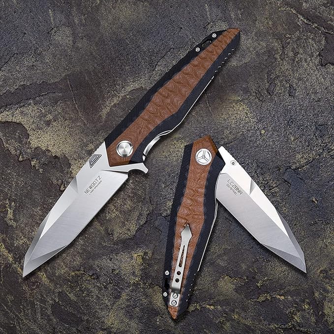 folding pocket knife for men4in d2 tool steel blade,liner lock layers g10 handle,outdoor survival edc tool camping hunting knives with clip (brown)