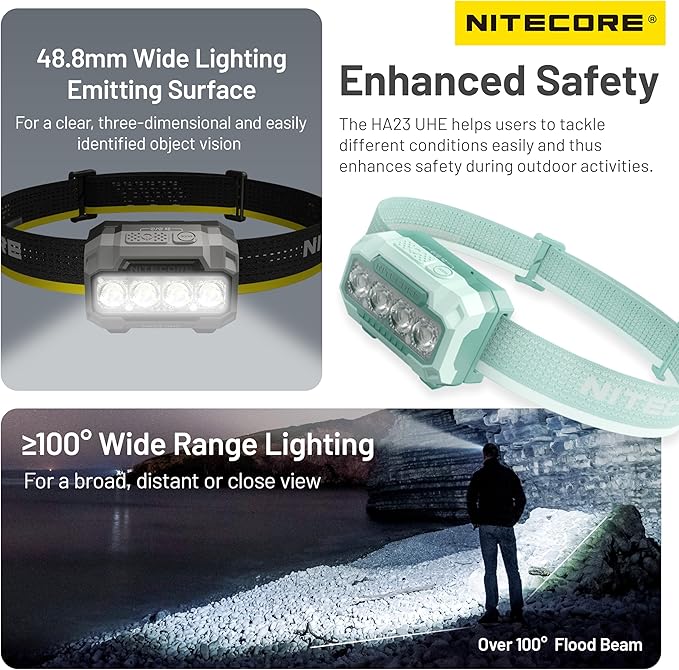 Nitecore HA23 UHE 600 Lumen MCT Outdoor Headlamp Multiple Color Temperatures Lightweight AAA Headlight Tag (Black)