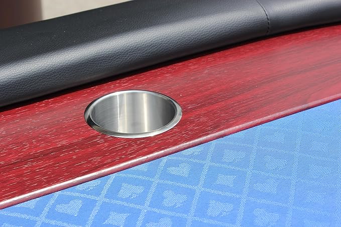 Poker Table 96 inches for 10 Players Casino Game with Wooden Texture Racetrack Luna Legs Cup Holders Blue Speed Cloth