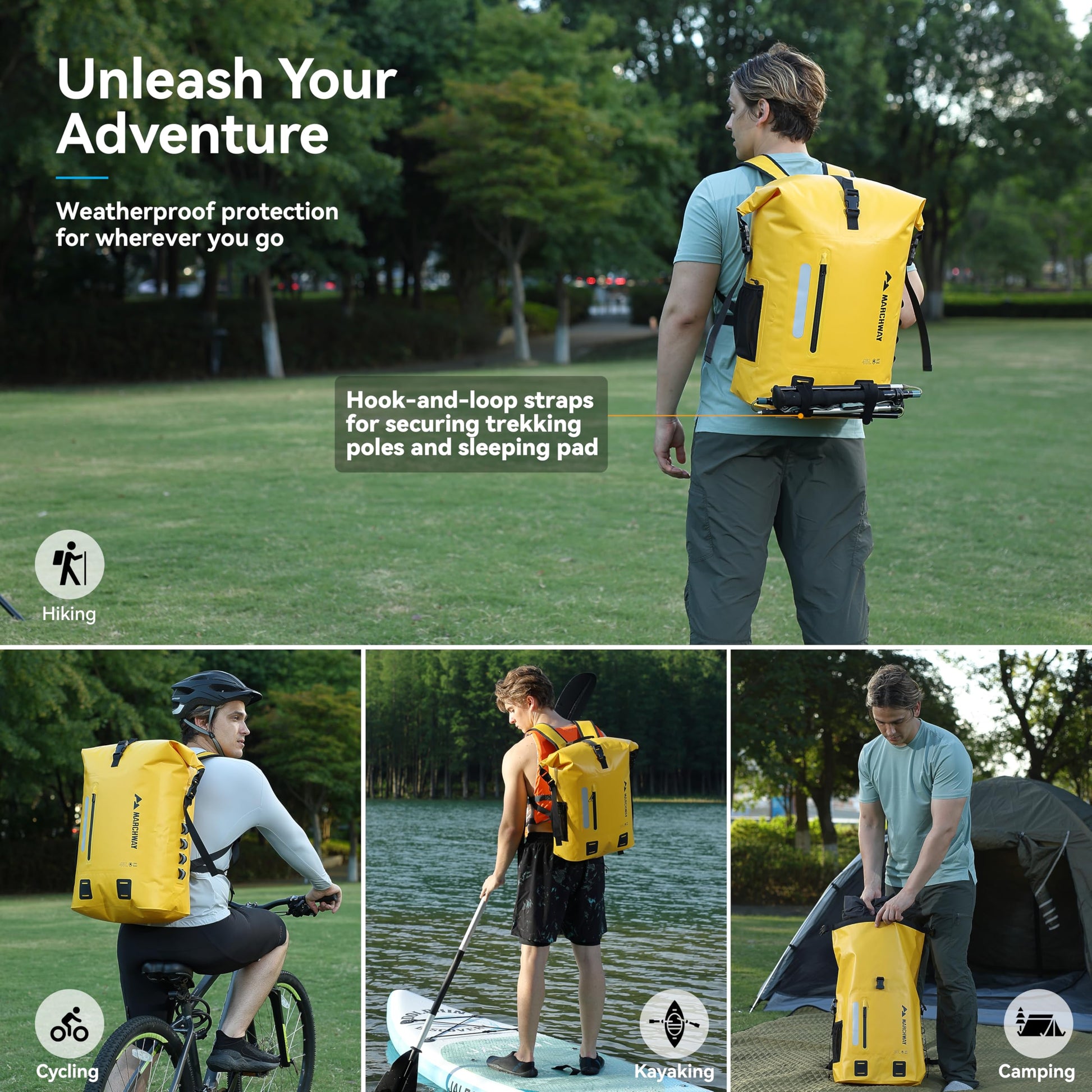 MARCHWAY Roll Top Waterproof Backpack, Floating Dry Bag 20L/30L/45L with Ergonomic Rectangular