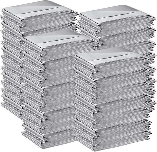 Kanayu 100 Pack Emergency Thermal Blankets Bulk 64 x 84 Disposable Foil Space Blankets for Survival First Aid Camping Hiking Outdoor