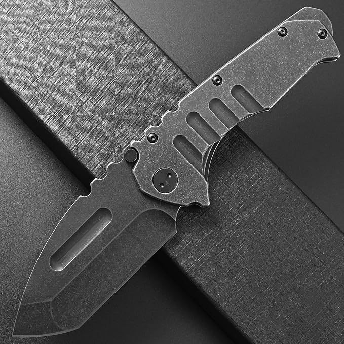 Ccanku C1137 Folding Knife, D2 Steel Blade Steel Handle EDC Tool Knife for Outdoor Camping Hiking Fishing (Steel)