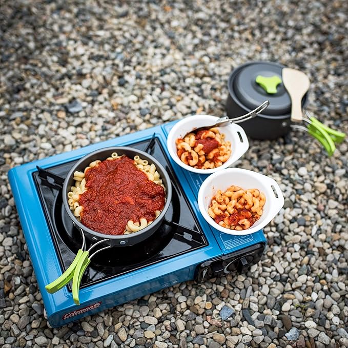 MalloMe Camping Cookware 18pc Mess Kit w/Backpacking Stove ??Camping Cooking Set for Backpacking Gear - Camping Pots and Pans Set w/Camping Pot Pan Stove Utensils Camp Kitchen Equipment Accessories