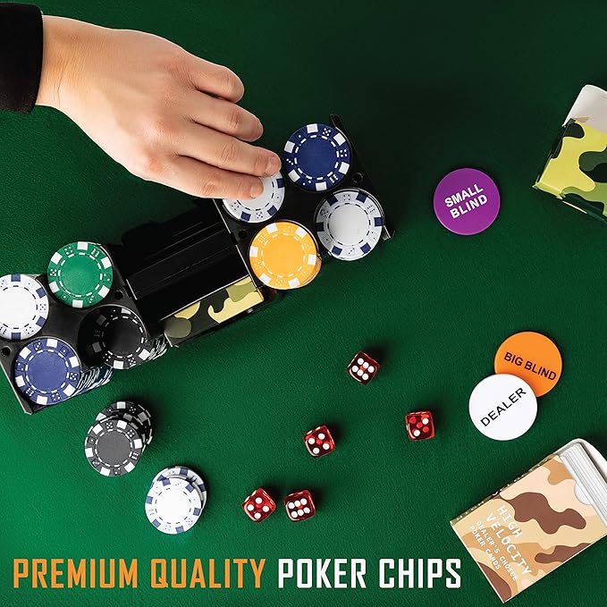 Kölbs Titan LSO Poker Set, Tactile Box Contains The Ultimate Poker Set - Playing Cards, Poker Chips Set & More, Case and Set Also for Texas Holdem, Blackjack Plus, Groomsmen Gifts for Men (with Dice)