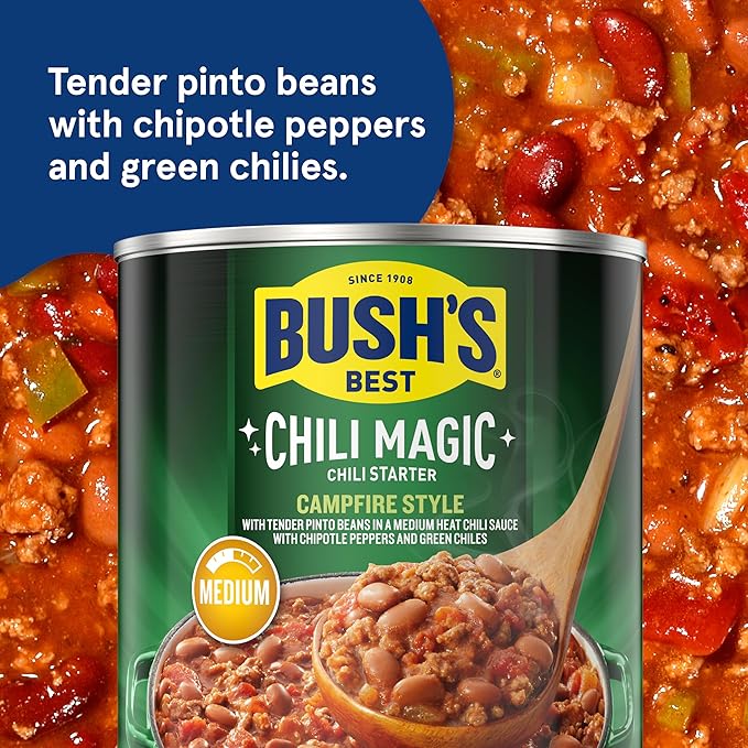 BUSH'S BEST Canned Texas Recipe Chili Magic Chili Beans Starter (Pack of 12), Source of Plant Based Protein and Fiber, Low Fat, Gluten Free, 15.5 oz