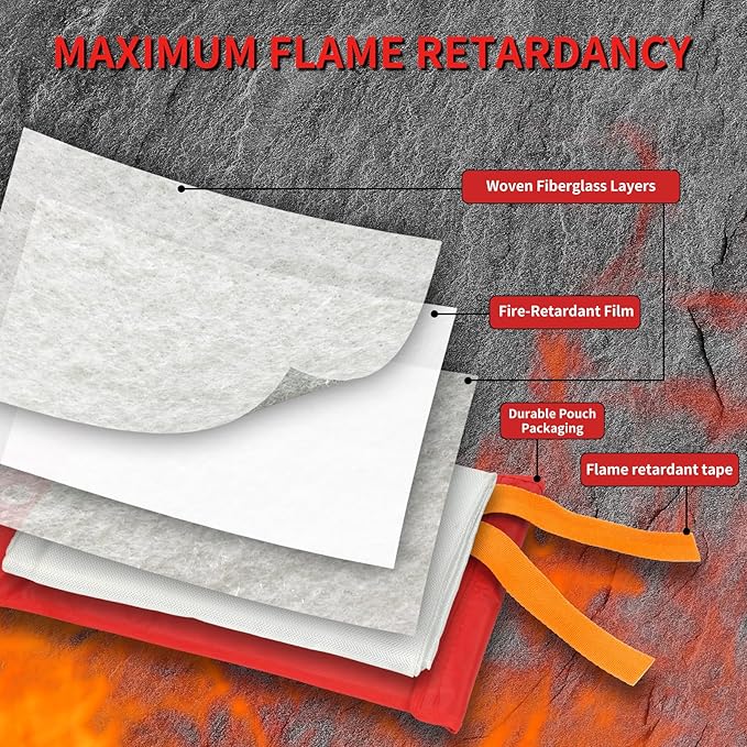 Home Emergency Fire Blankets, (47.2 * 47.2/39.3 * 39.3??Tow Mix Size) 2PACK Fire Blanket for Kitchen, Fireproof Fiberglass Fire Safety Blanket, Camping, Grill, Car, Warehous.