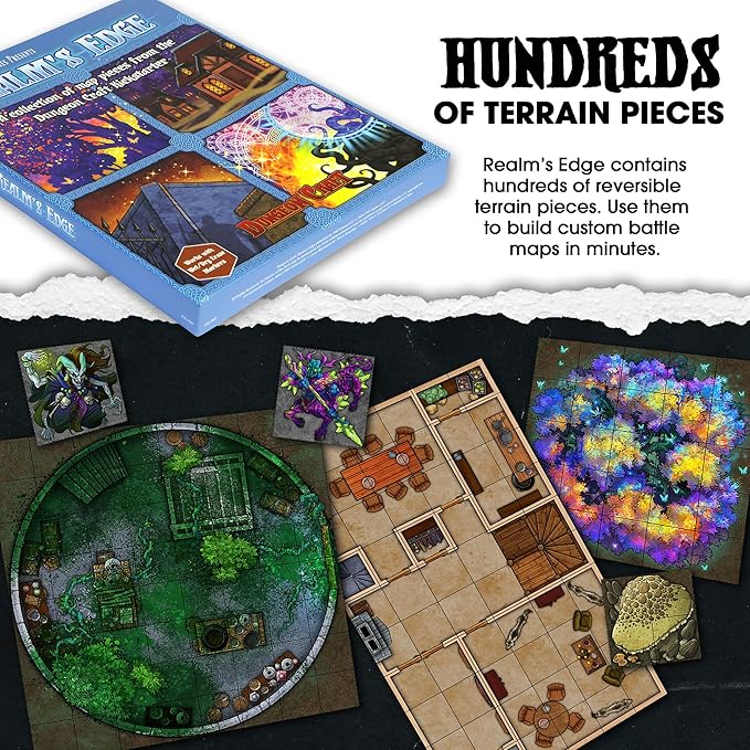 DUNGEON CRAFT Realm's Edge Book by 1985 Games - Immersive Dungeon Game with Dry Erase Maps for Endless Adventures - Water Resistant Game with Loose Leaf Inside a Custom Box & DND Map