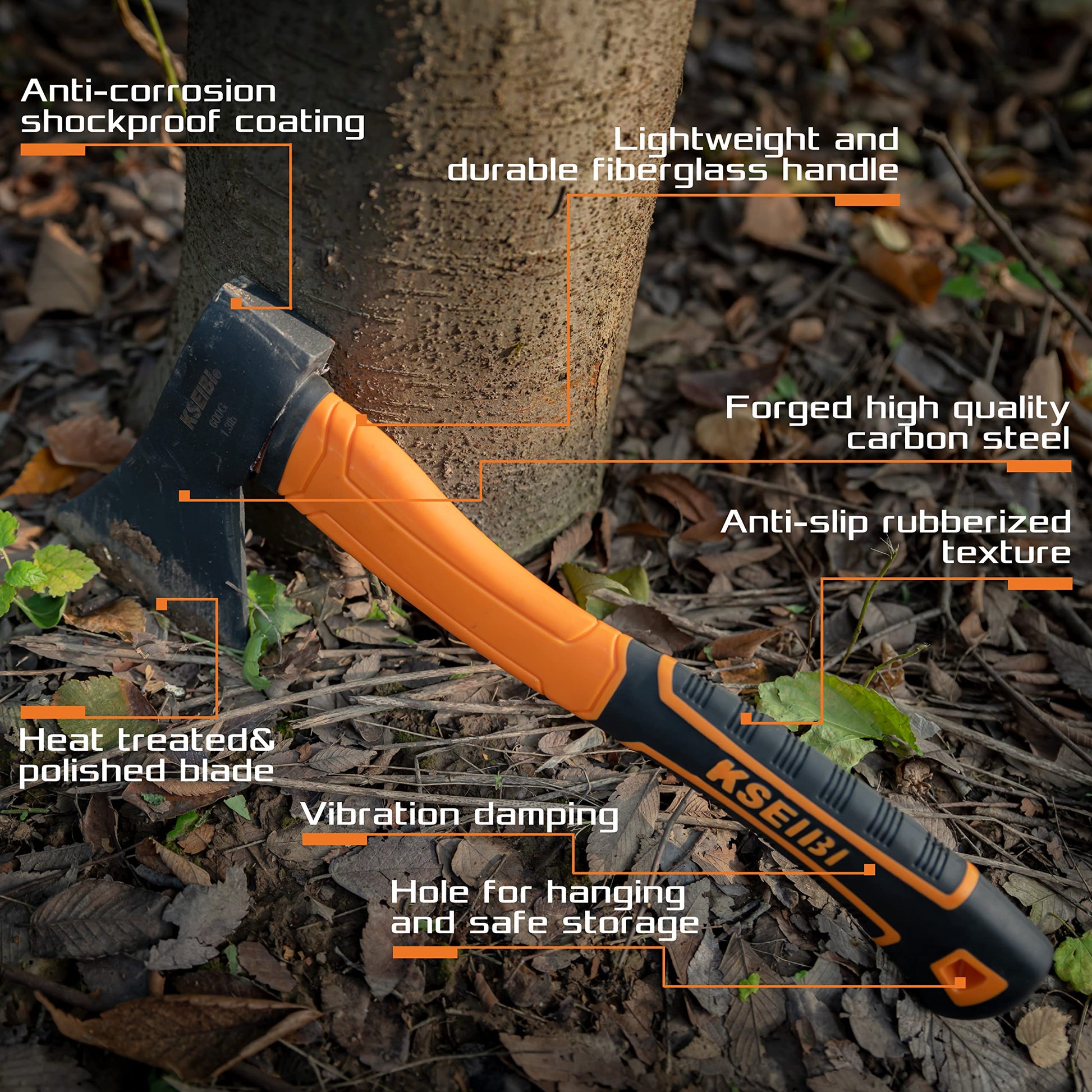 KSEIBI Wood Axe, Small Outdoor Camp Hatchet for Splitting and Kindling Wood, Forged Steel Blade