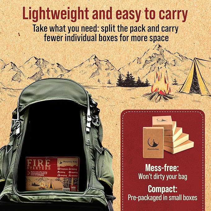 100 pcs Fire Starters for Campfires ??Waterproof??All-Weather Fire Starters ??for Indoor & Outdoor Use