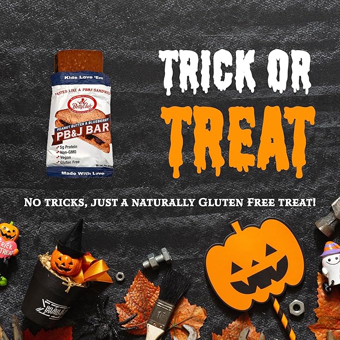 Betty Lou's PB&J Bars, Peanut Butter & Blueberry Snack, Gluten Free, Vegan, Non GMO, Deliciously Healthy Snacks, Individually Wrapped, 2 Oz Each (12 Pack)