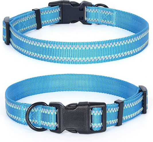 Mile High Life Nylon Night Light Glow Collar, Reflective Light Up Dog Collar, Fluorescent Self-Luminescent Strap for Small Medium Large Dogs (Hot Blue, L Neck15-19)