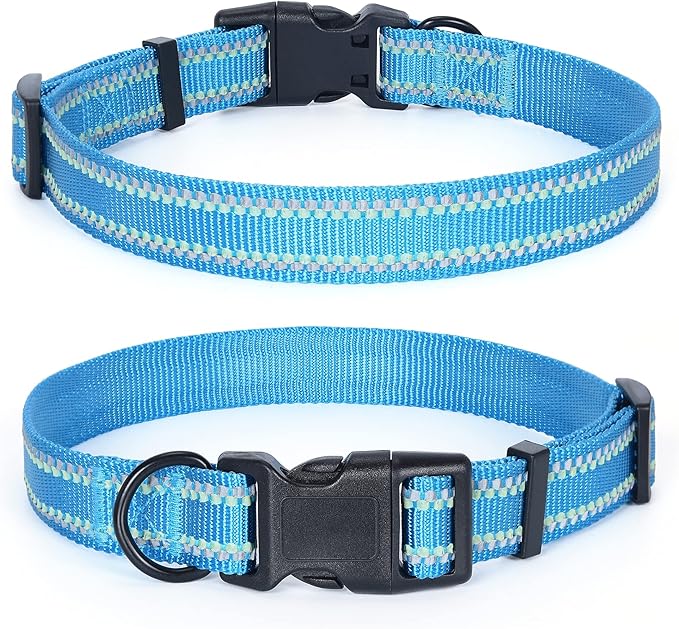 Mile High Life Reflective Dog Collar, Basic Dog Collars Adjustable Quick Release, Soft Nylon Pet Collar with Metal D-Ring for Small Medium Large Dogs (Hot Blue, XS Neck9-13")