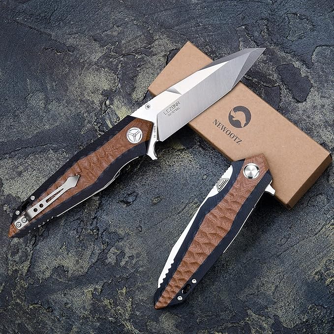 folding pocket knife for men4in d2 tool steel blade,liner lock layers g10 handle,outdoor survival edc tool camping hunting knives with clip (brown)